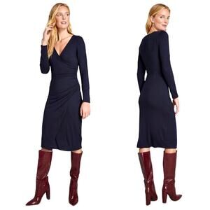ModCloth Navy Blue Knit On The Town Faux Wrap Midi Dress Small Stretch Corpcore